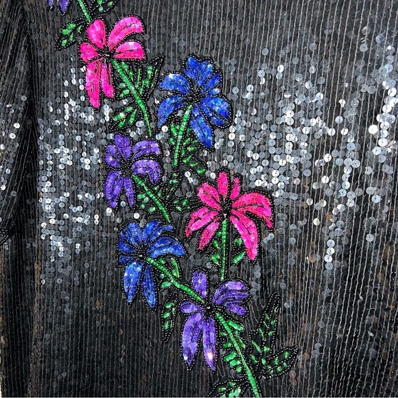Vintage Stenay 100% Silk Floral Sequined Evening Top Blouse Size 2X NWT - Picture 13 of 15
